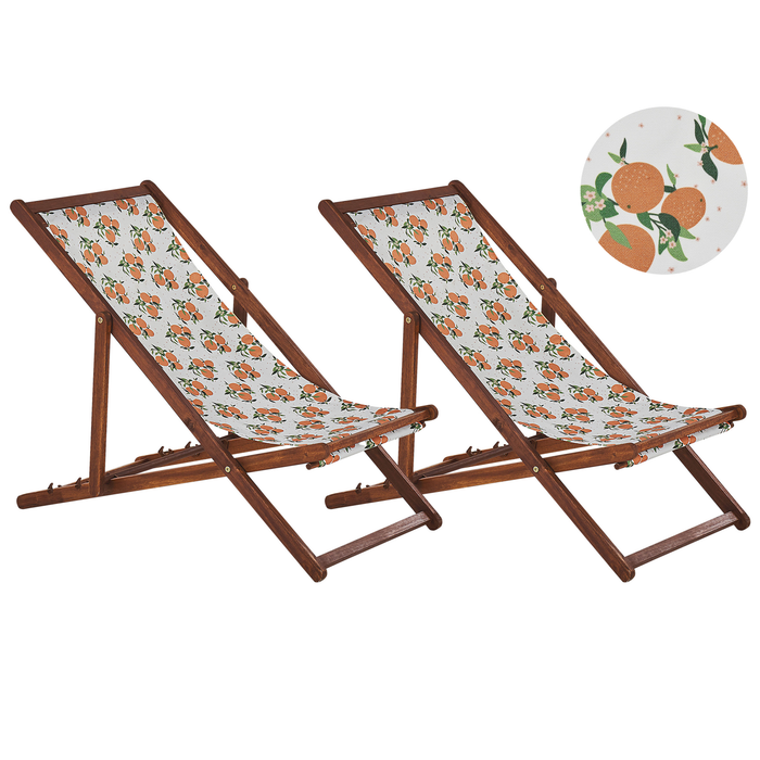 Beliani-ANZIO -Strandstoel set van 2-Donkehout|Sinaasappels-Polyester