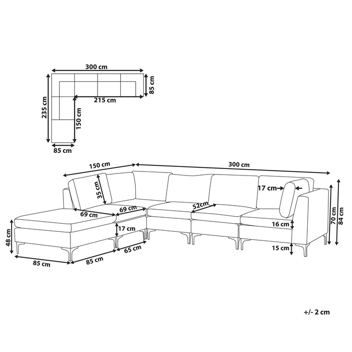 Beliani-EVJA-Hoekbank met ottomaan 5-zits-Roze-Rechterzijde-Fluweel