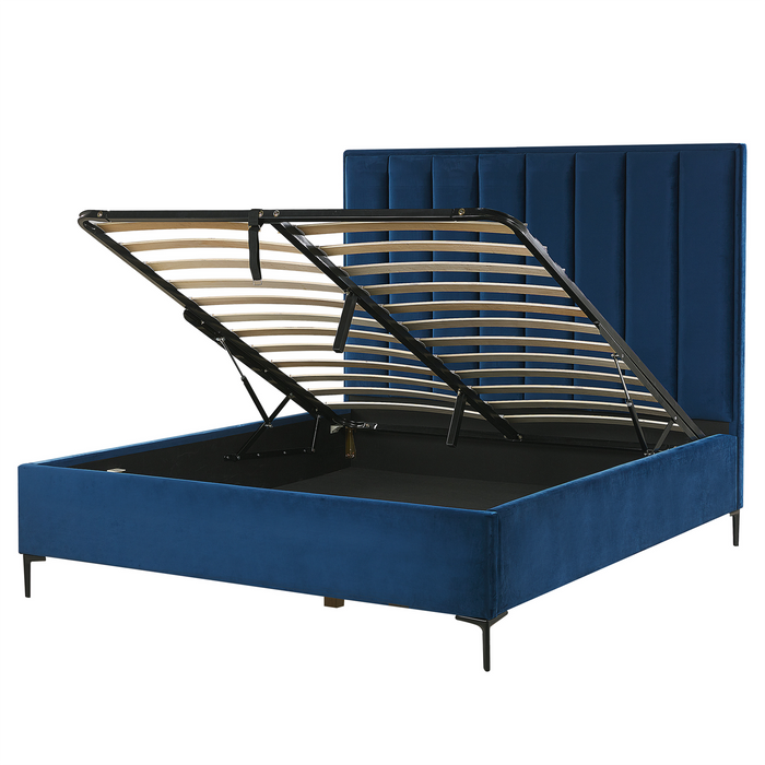 Beliani-SEZANNE -Bed met opbergruimte-Marineblauw-140 x 200 cm-Fluweel