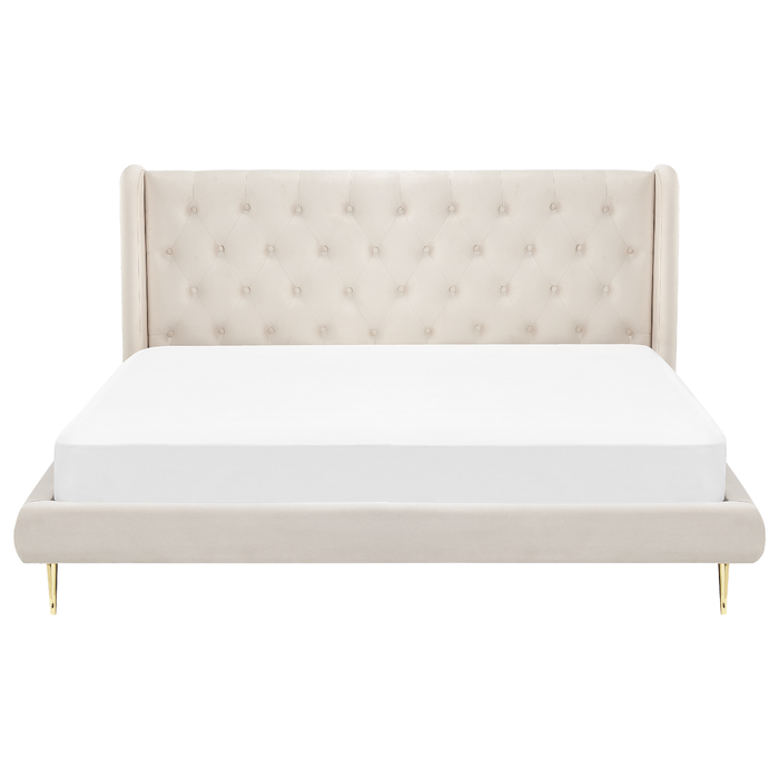 Beliani - FORBACH - Tweepersoonsbed - Beige - 180 x 200 cm - Fluweel