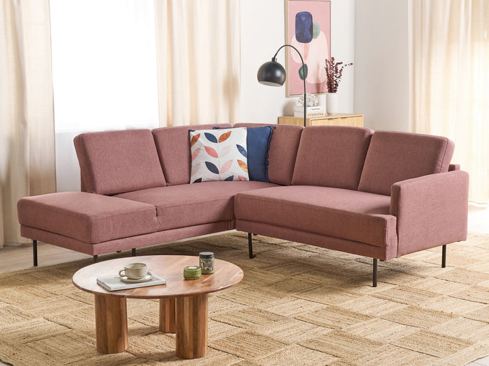 Beliani - BREDA - Hoekbank 4-zits - Oudroze - Rechtszijdig - Polyester