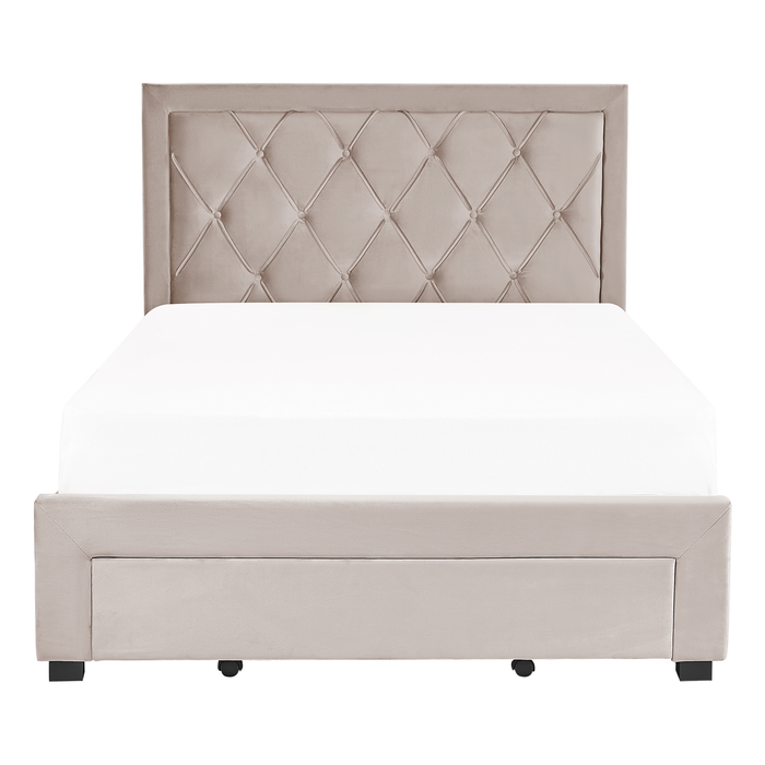 Beliani-LIEVIN-Bed met opbergruimte-Beige-140 x 200 cm-Fluweel