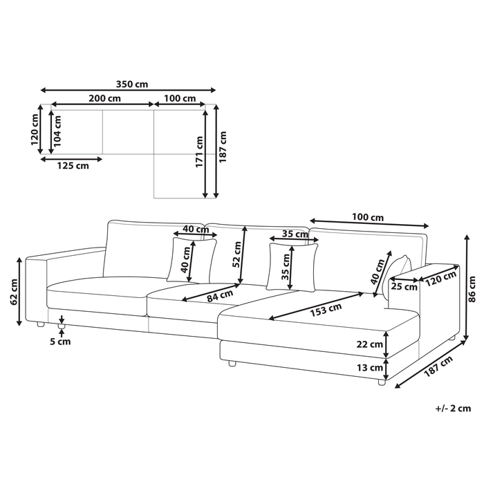 Beliani-LOFOTEN-Hoekbank 4-zits-Gebroken wit-Linkszijdig-Polyester