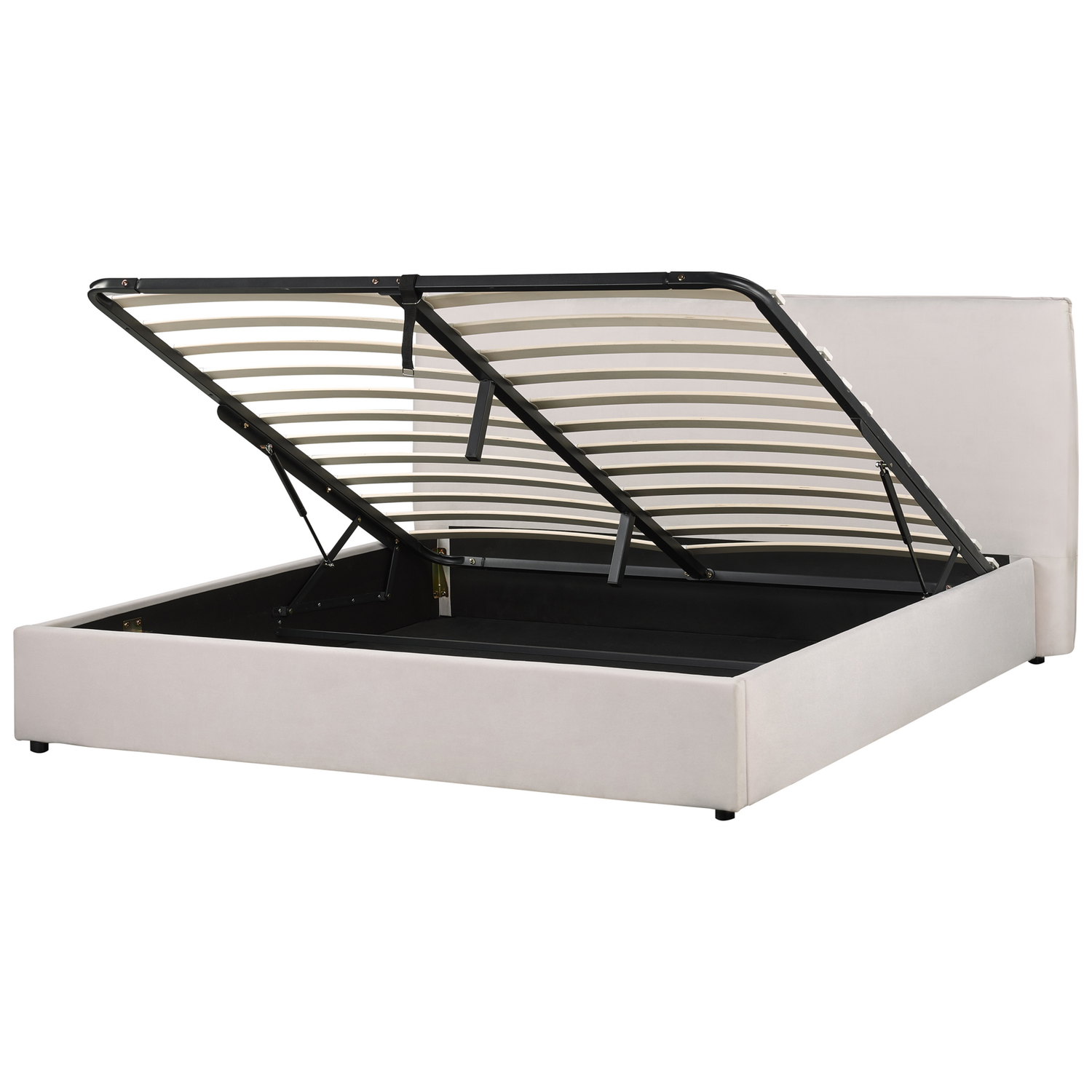 Beliani-LAVAUR-Bed met opbergruimte-Gebroken wit-180 x 200 cm-Fluweel