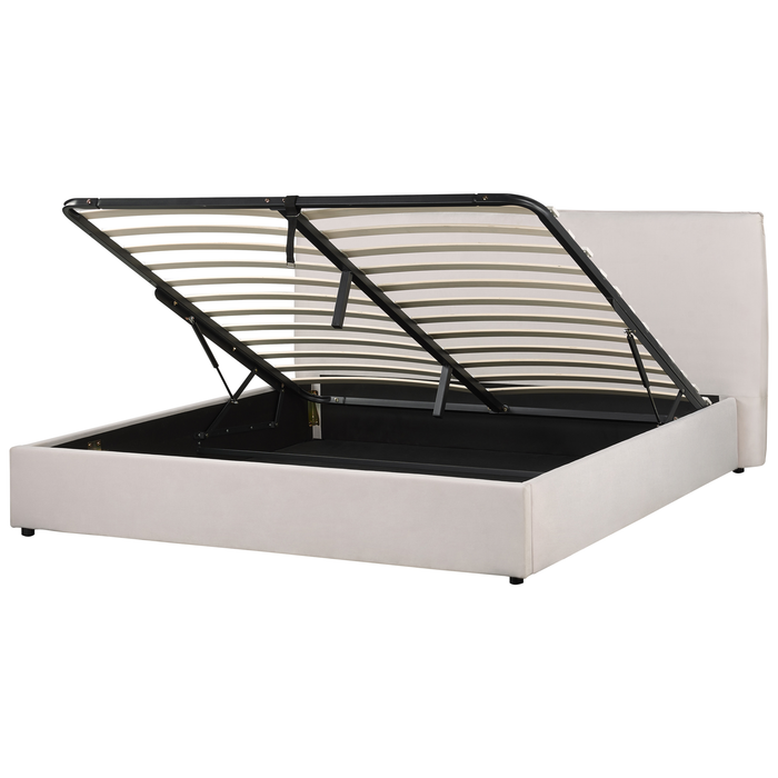 Beliani-LAVAUR-Bed met opbergruimte-Gebroken wit-180 x 200 cm-Fluweel