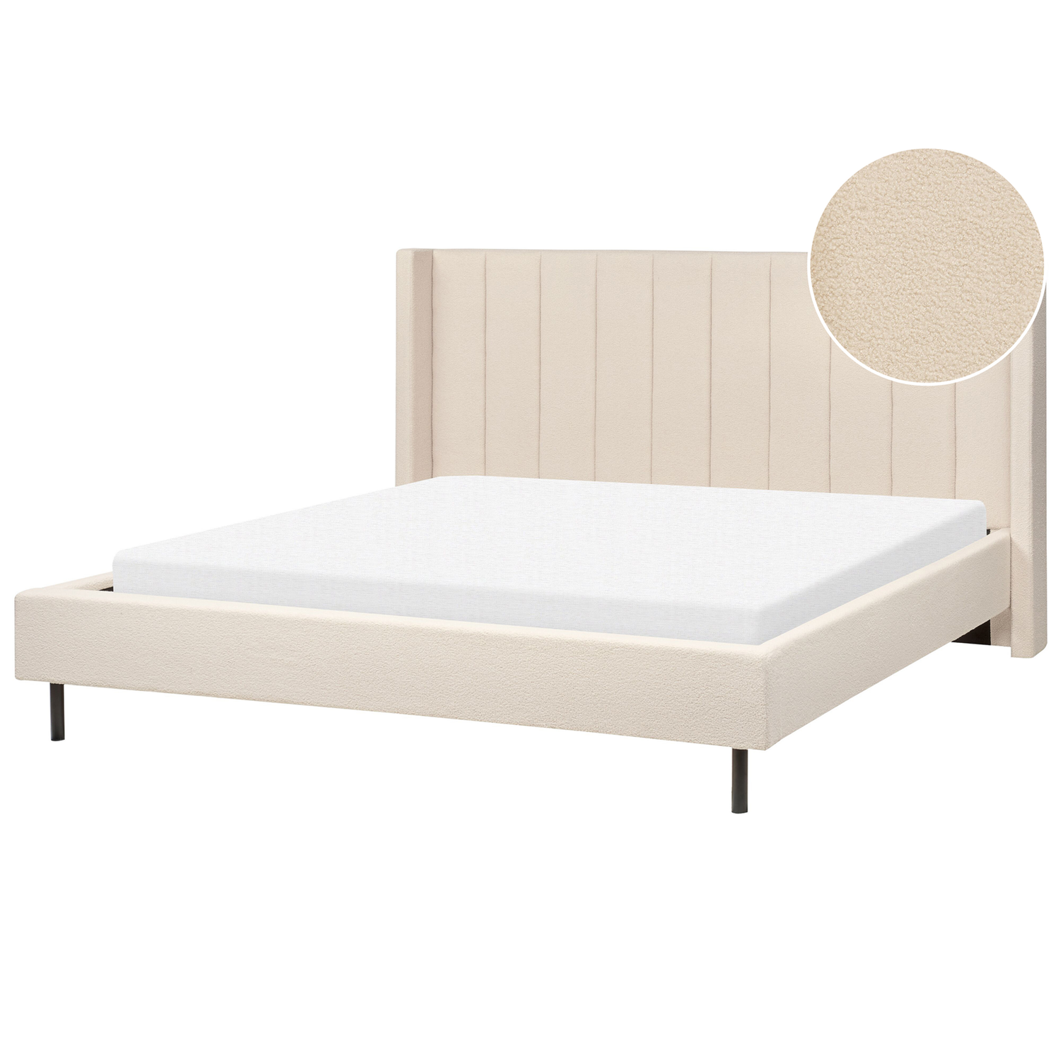 Beliani-VILETTE -Tweepersoonsbed-Lichtbeige-180 x 200 cm-Bouclé