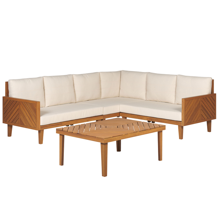 Beliani-BARATTI-Loungeset voor 4-Lichte houtkleur|Beige-Acaciahout