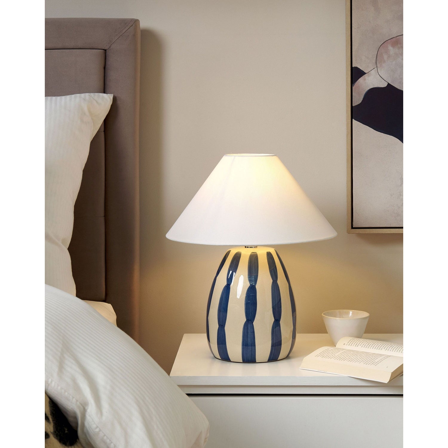 Beliani - LUCHETTI - Tafellamp - Lichtbeige|Blauw - Keramiek