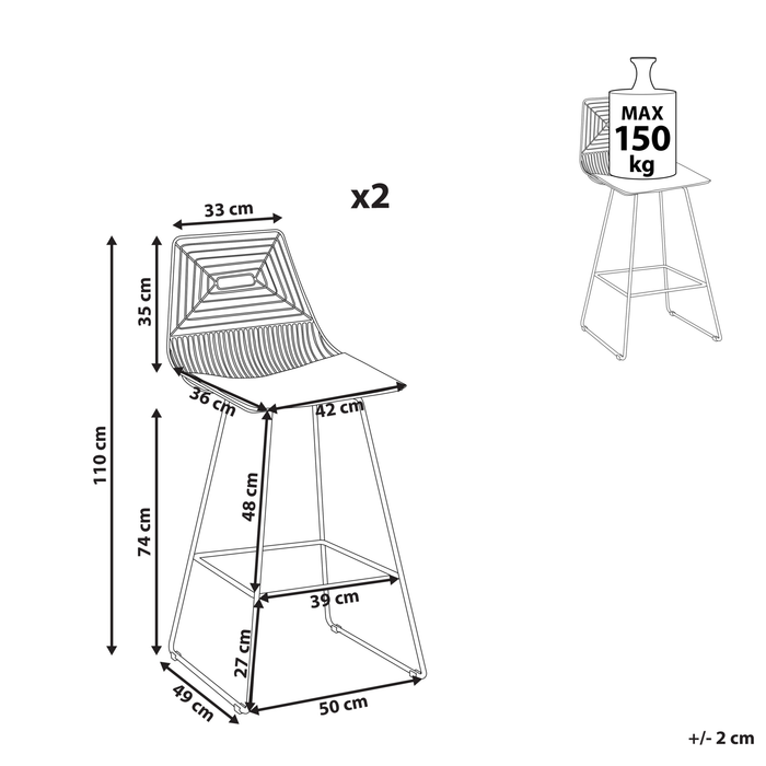 Beliani - BISBEE - Barkruk set van 2 - Zilver - Metaal