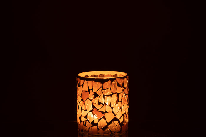 J-Line theelichthouder Mozaiek - glas - beige - small - 2 stuks