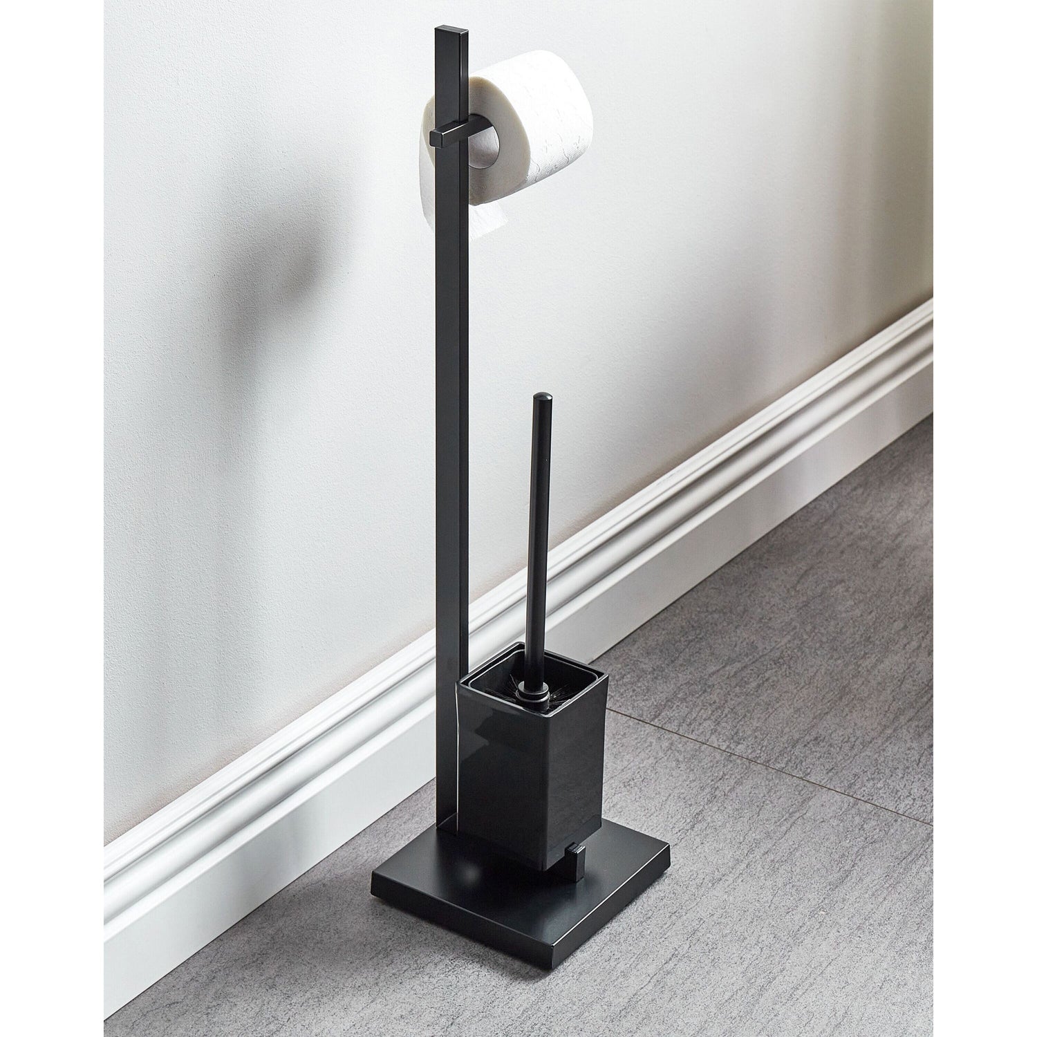 Beliani - ULAPES - Toiletrol en borstelhouder - Zwart - Staal