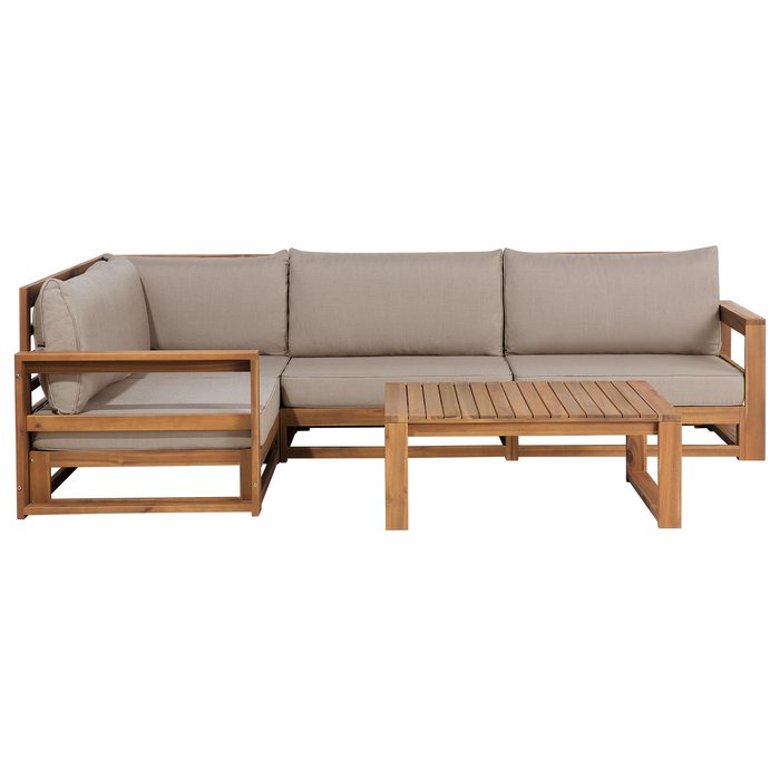 Beliani - TIMOR - Loungeset voor 4 - Taupe - FSCÂ® acaciahout