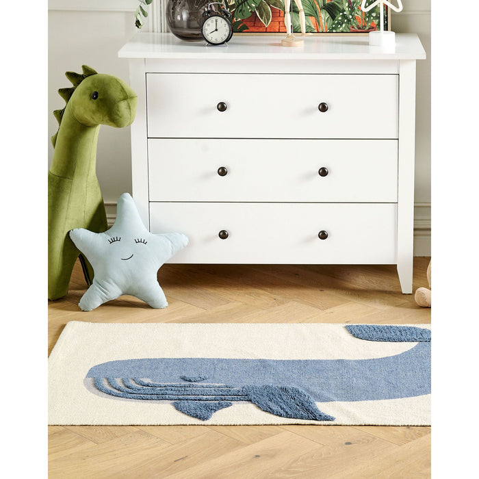 Beliani - SELAI - Vloerkleed - Beige|Blauw - Katoen