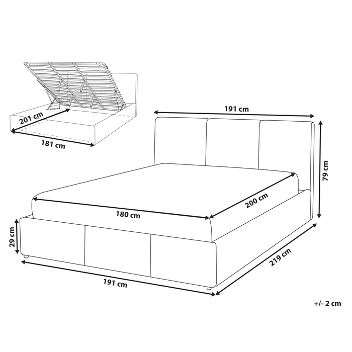 Beliani-BOUSSE-Tweepersoons boxspring-Donkergrijs-180 x 200 cm-Fluweel