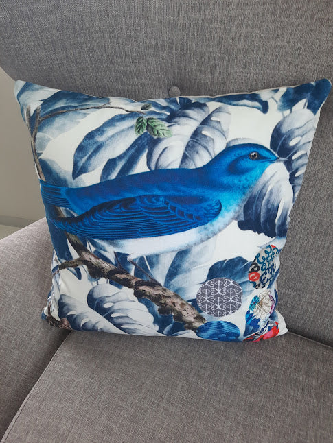 Furnilux - Set van 2 Sierkussens-45x45 cm - Vogel - Blauw