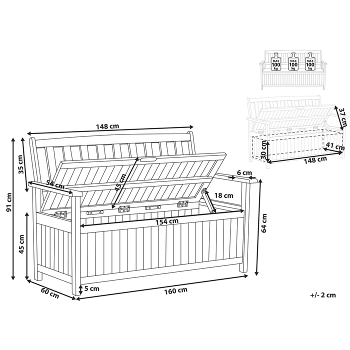 Beliani-SOVANA-Bank met opbergruimte-Lichte houtkleur-Acaciahout