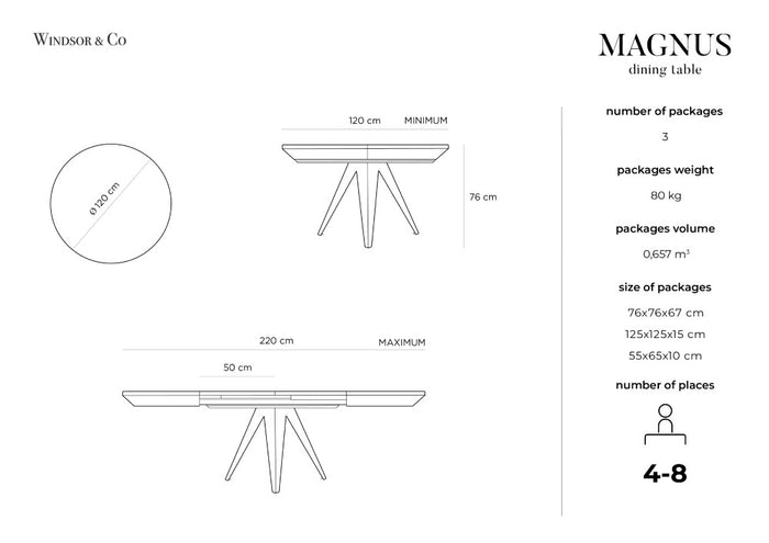 Windsor & Co Magnus Eettafel Uitschuifbaar Ø 120/220 cm - Naturel Eiken