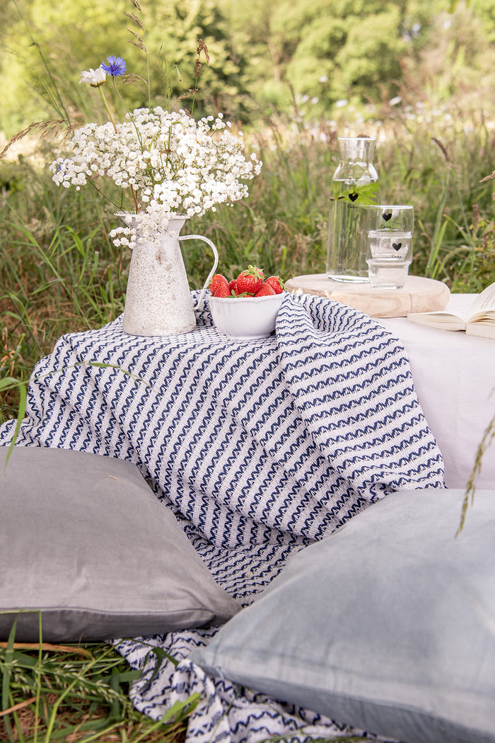 Clayre & Eef Plaid  125x150 cm Beige Blauw Katoen Zigzag Deken