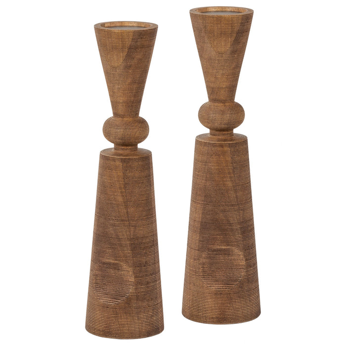 WOOOD Pyro Kandelaar - Mango Hout - Naturel -Set van 2
