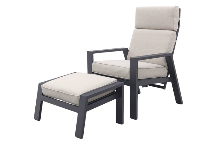 Garden Impressions Max loungestoel + voetenbank - Carbon black|Sand