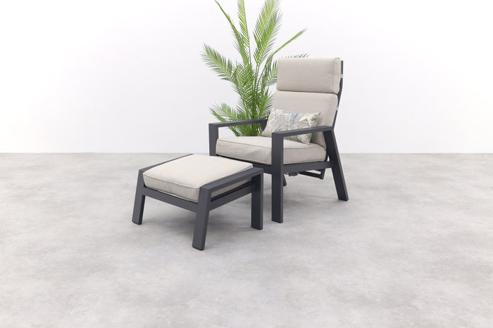 Garden Impressions Max loungestoel + voetenbank - Carbon black|Sand