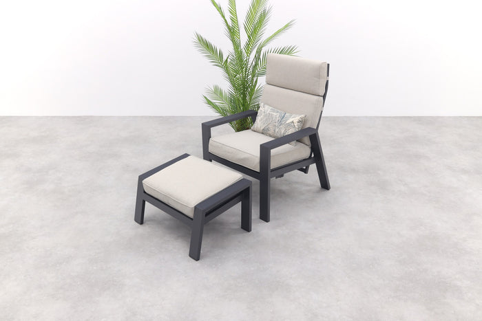 Garden Impressions Max loungestoel + voetenbank - Carbon black|Sand