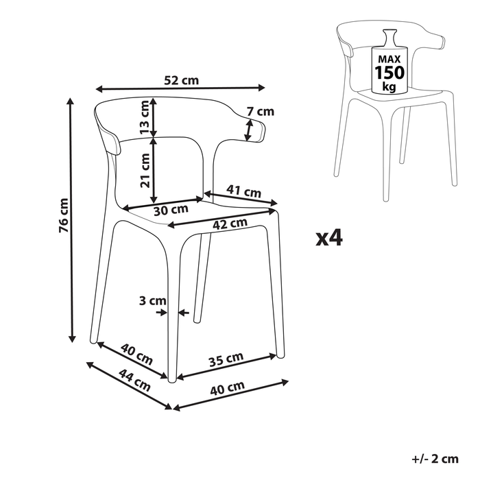 Beliani-GUBBIO-Eetkamerstoel set van 4-Lichtgrijs-Polypropyleen