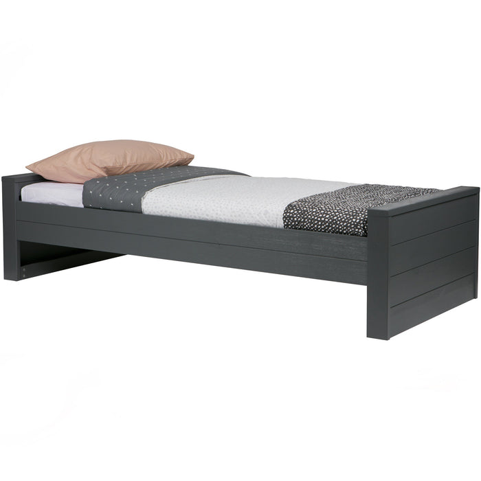 WOOOD Dennis Bed Incl.Bedlade|Lattenrol - Grenen - Staalgrijs -219x95