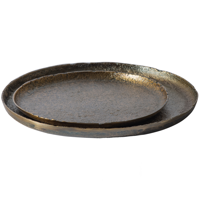 WOOOD Serving Plate Dienblad - Metaal - Antique Brass - Set van 2