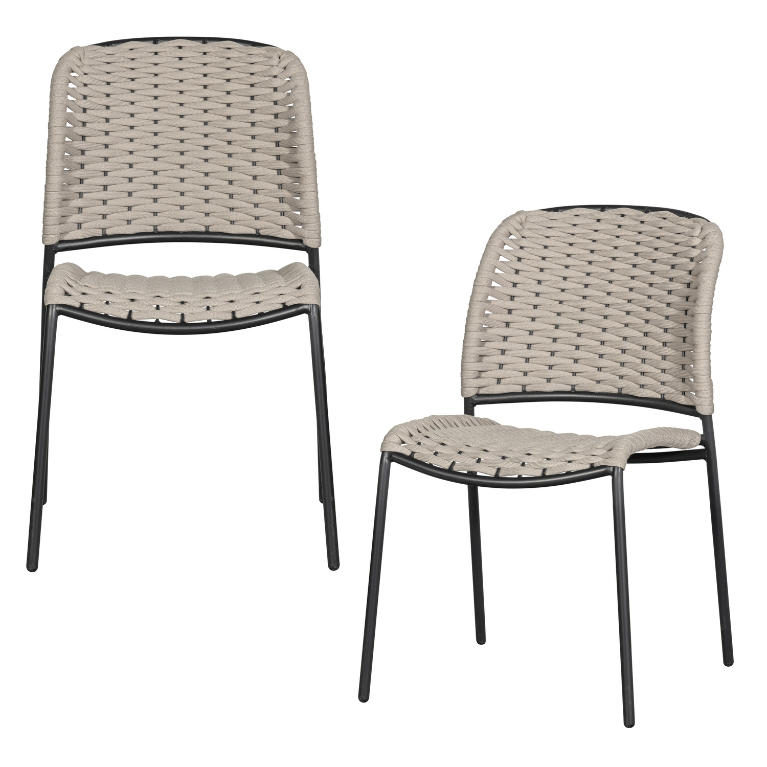 WOOOD Taku Tuinstoel Zonder Armleuning - Polyester - Zand -Set van 2