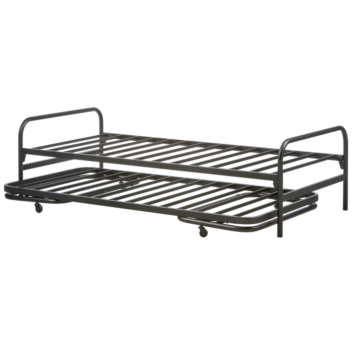 WOOOD Lucy Eenpersoonsbed + Onderschuifbed - Metaal - Zwart -57x95x209