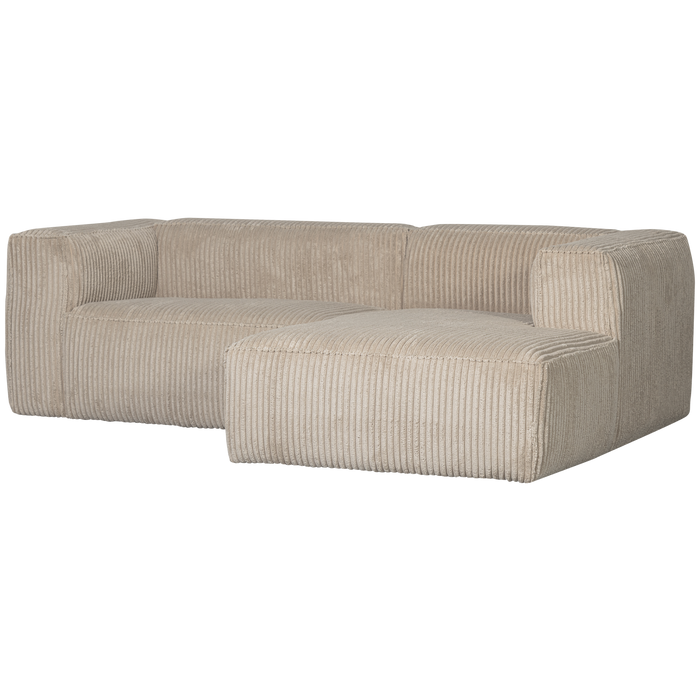 WOOOD Bean Hoekbank met Chaise Longue Rechts - Ribstof - Travertin