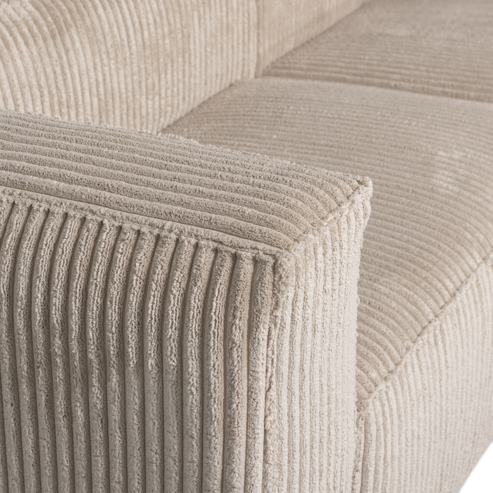 WOOOD Bean Hoekbank met Chaise Longue Rechts - Ribstof - Travertin