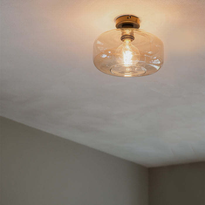 QAZQA Art deco plafondlamp zwart met amber glas - Bizle