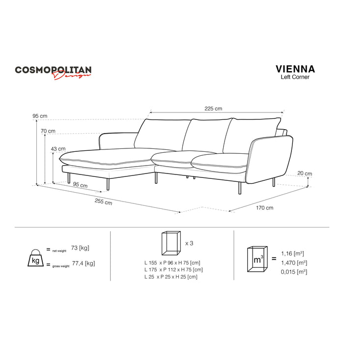 Cosmopolitan Design Vienna Hoekbank met Chaise Longue Links - Linnen - Beige