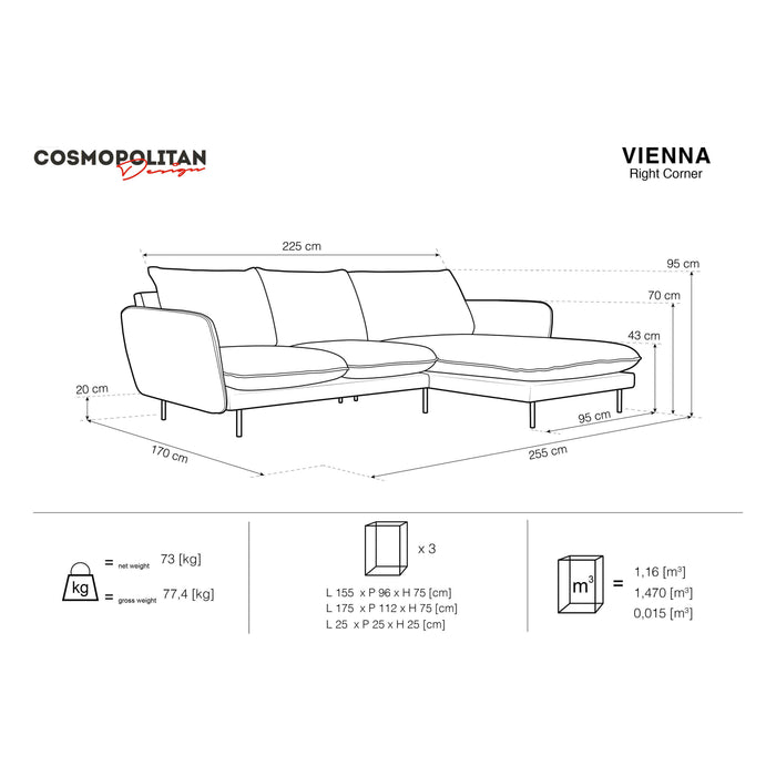 Cosmopolitan Design Vienna Hoekbank met Chaise Longue Rechts - Linnen - Beige