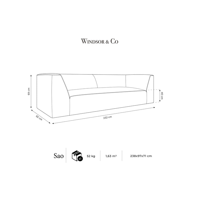 Windsor & Co Sao 3-zitsbank - Ribstof - Lichtblauw