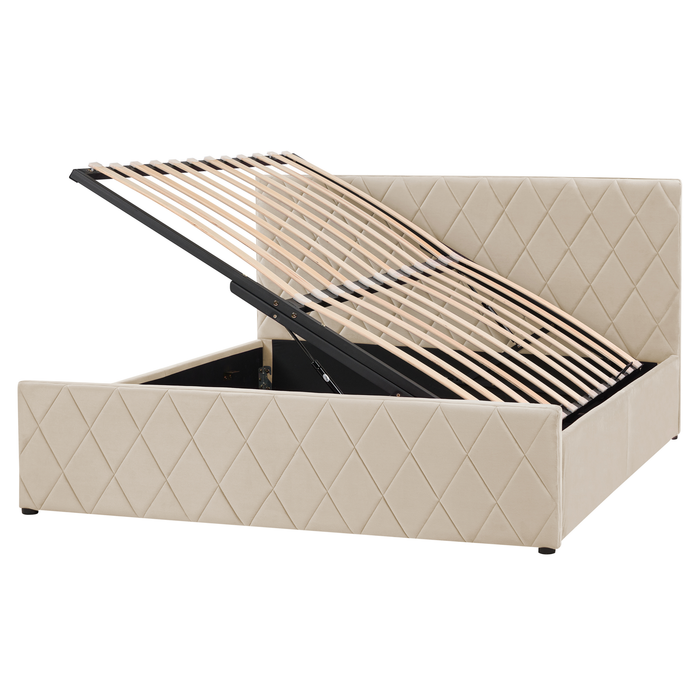 Beliani - ROCHEFORT - Tweepersoonsbed - Beige - 160 x 200 cm - Fluweel