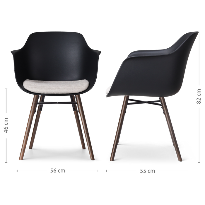 Nolon Nena-Liz Eetkamerstoel Zwart - Beige Kussen - Walnoot