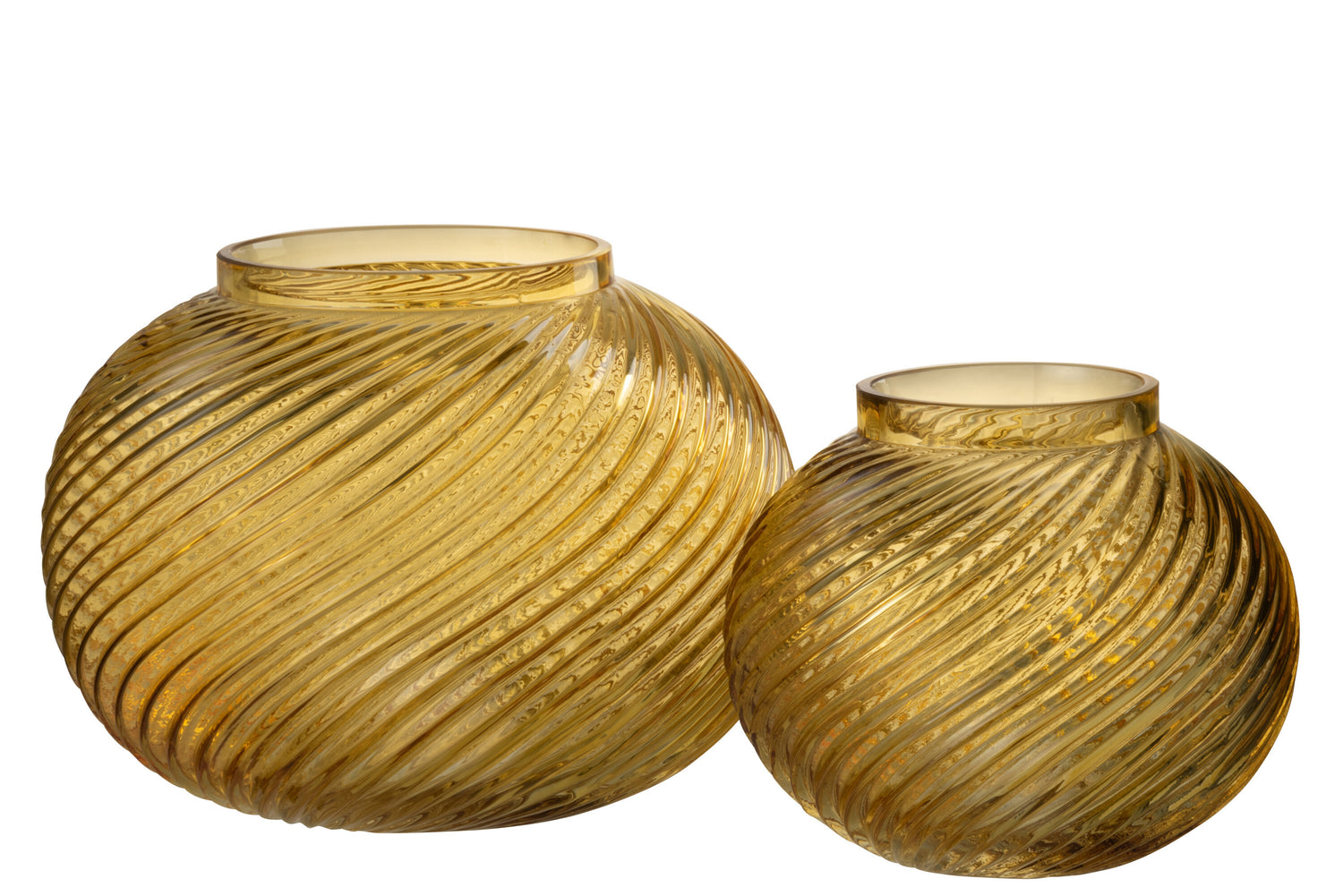 J-Line Vaas Ribbels Rond Glas Geel Large