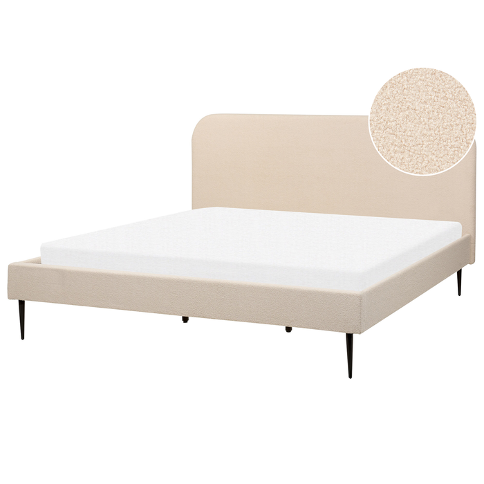 Beliani-FLAYAT -Tweepersoonsbed-Lichtbeige-180 x 200 cm-Bouclé