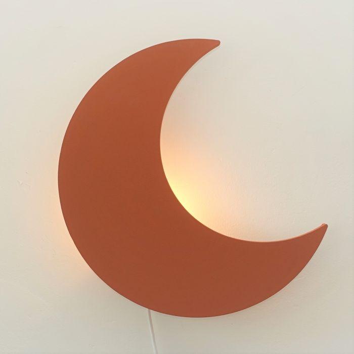 Houten wandlamp kinderkamer | Maan - baksteen rood