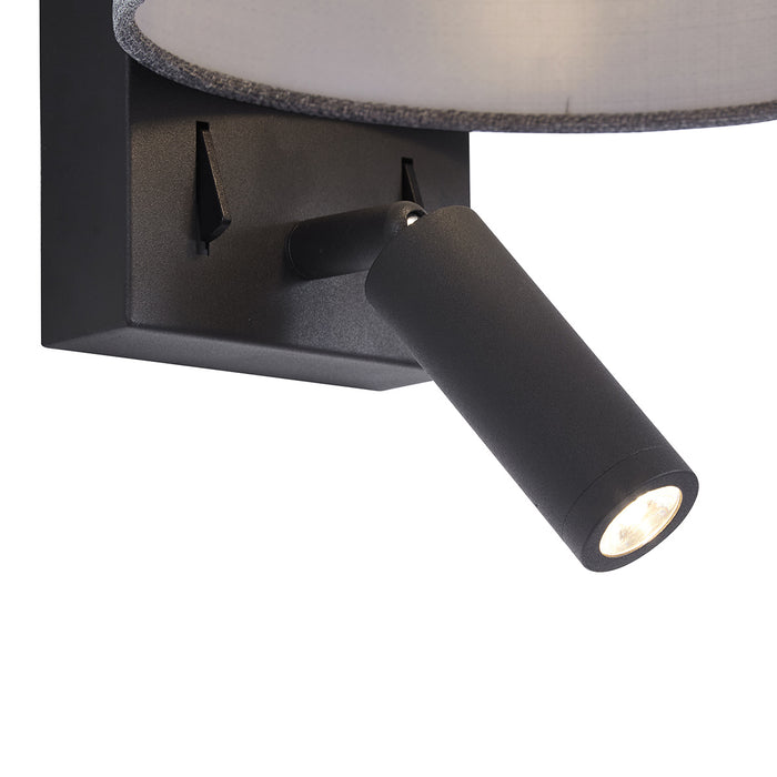 QAZQA Moderne wandlamp zwart met grijs rond en leeslamp - Puglia
