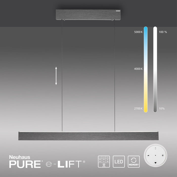 Neuhaus PURE® Hanglamp PURE E-MOTION Grey e-LIFT  120cm incl. Remote