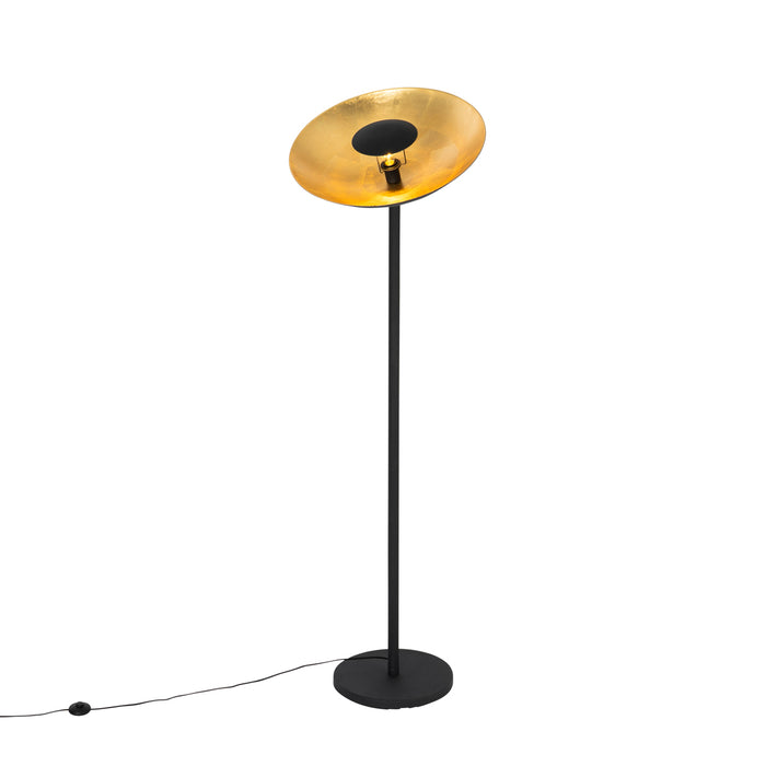 QAZQA Industriële vloerlamp zwart met gouden binnenkant 60 cm -
