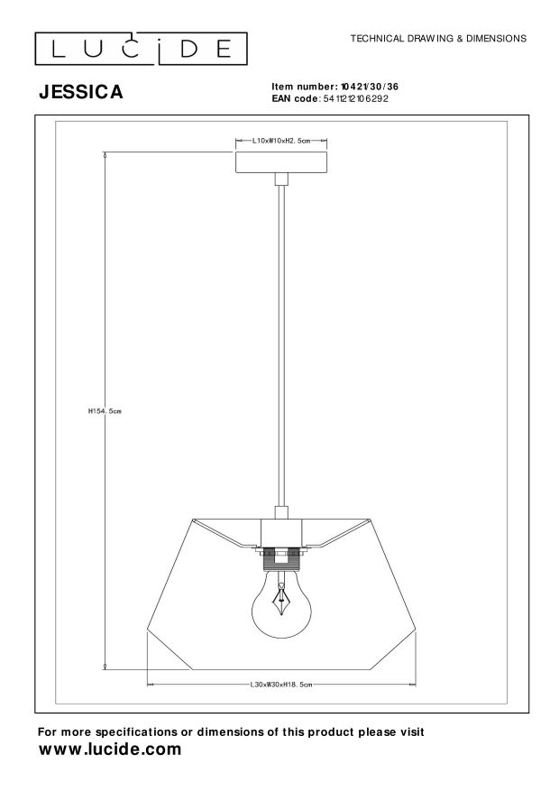 Lucide JESSICA Hanglamp - Grijs
