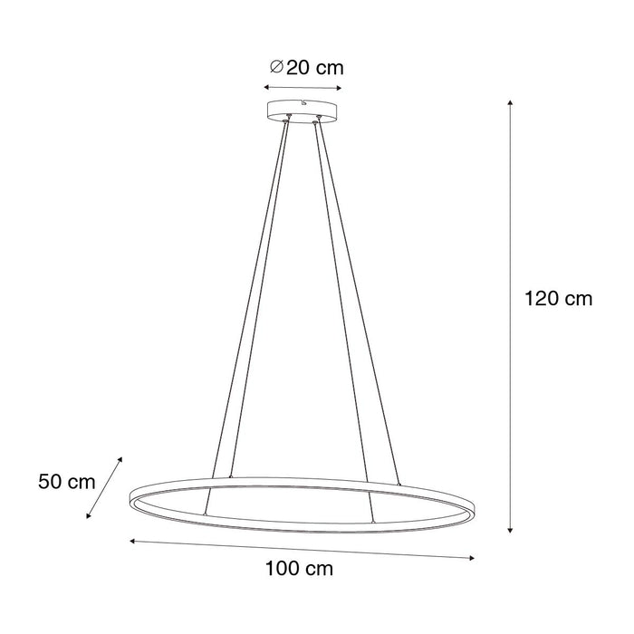 QAZQA Design hanglamp zwart ovaal incl. LED 3-staps dimbaar - Ovallo