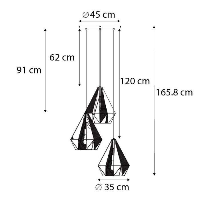 QAZQA Industriële hanglamp goud met mesh 3-lichts - Carcass