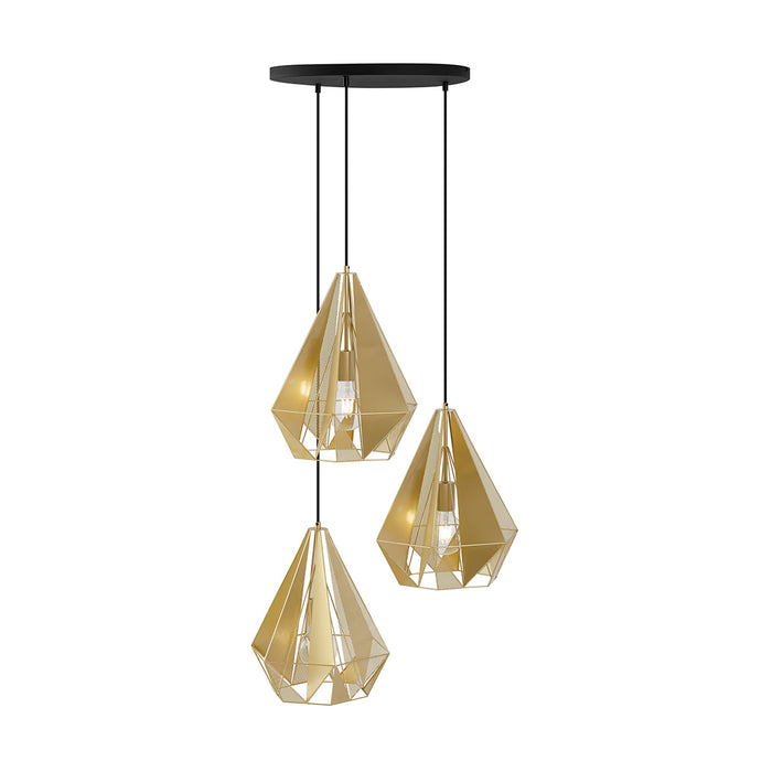 QAZQA Industriële hanglamp goud met mesh 3-lichts - Carcass