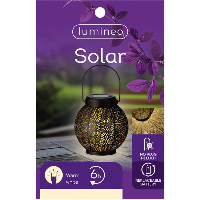 Lumineo Tuin lantaarn - solar - zwart - metaal - D14 x H16 cm